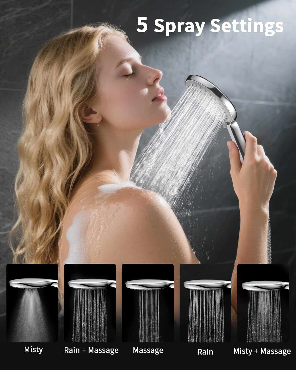 PYYAN-5-Setting Shower Head with Handheld, High Pressure Handheld ...