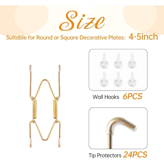 PYYAN-6 Pack Plate Hangers for The Wall, Suitable for 4-5 inch Art Plate, Stainless Steel Invisible Heavy Duty Wire Plate Holder with Wall Hooks, Plate Hangers for Displaying Plates, Platter, Dish