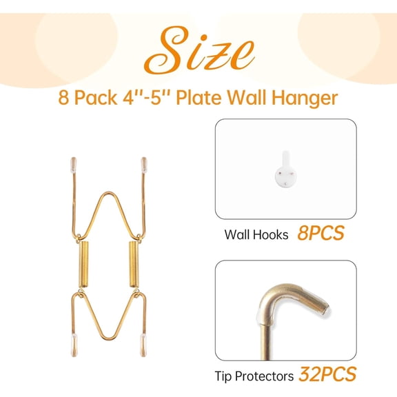 PYYAN-8 Pack Plate Hangers for The Wall, Suitable for 4-5 inch Art Plate, Stainless Steel Invisible Heavy Duty Wire Plate Holder with Wall Hooks, Plate Hangers for Displaying Plates, Platter, Dish