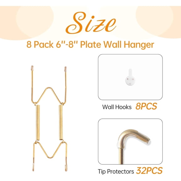 PYYAN-8 Pack Plate Hangers for The Wall, Suitable for 6-8 inch Art Plate, Stainless Steel Invisible Heavy Duty Wire Plate Holder with Wall Hooks, Plate Hangers for Displaying Plates, Platter, Dish