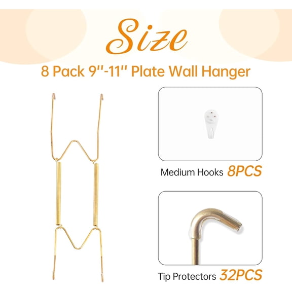 PYYAN-8 Pack Plate Hangers for The Wall, Suitable for 9-11 inch Art Plate, Stainless Steel Invisible Heavy Duty Wire Plate Holder with Wall Hooks, Plate Hangers for Displaying Plates, Platter, Dish
