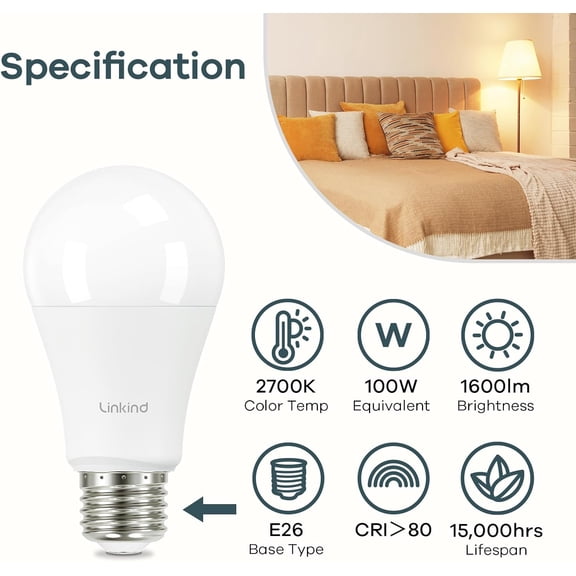 PYYAN-A19 LED Light Bulb, 100W Equivalent Light Bulbs, 14W 2700K Soft White, 1600 Lumens Non-Dimmable LED Bulb, E26 Standard Base Bulbs for Home Kitchen Bedroom Living Room, UL Listed, 6-Pack