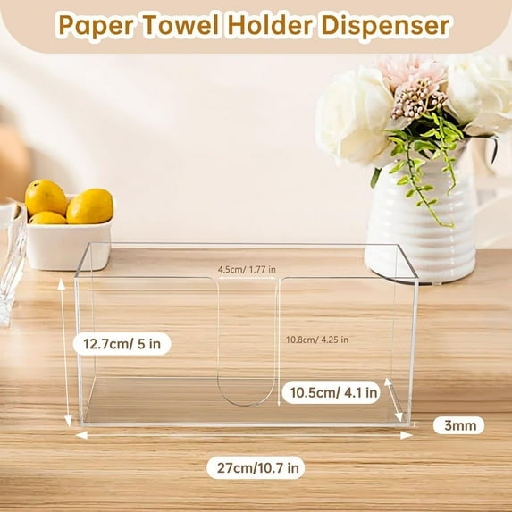 PYYAN-Acrylic Countertop Paper Towel Holder, Paper Towel Dispenser Countertop, Clear Acrylic Napkin Holder(3mm Acrylics), Suitable for Z-fold, C-fold or MultiFold Trifold Paper Towels for Bathroom, K