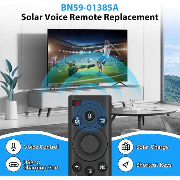PYYAN-BN59-01385A Solar Voice Remote for Samsung Frame Smart TV, Bluetooth Rechargeable with Solar Charging, Compatible with Samsung 2021-2022 Neo LED 4K Ultra HD TVs, 4 Shortcut Buttons - Black