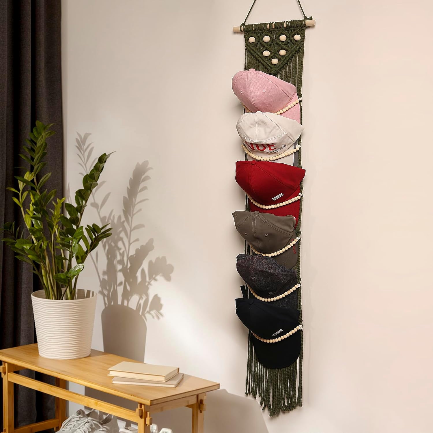 PYYAN-Ball Cap Hanger-1 Pack-Boho Macrame Cap Holder Wall Hat Organizer ...