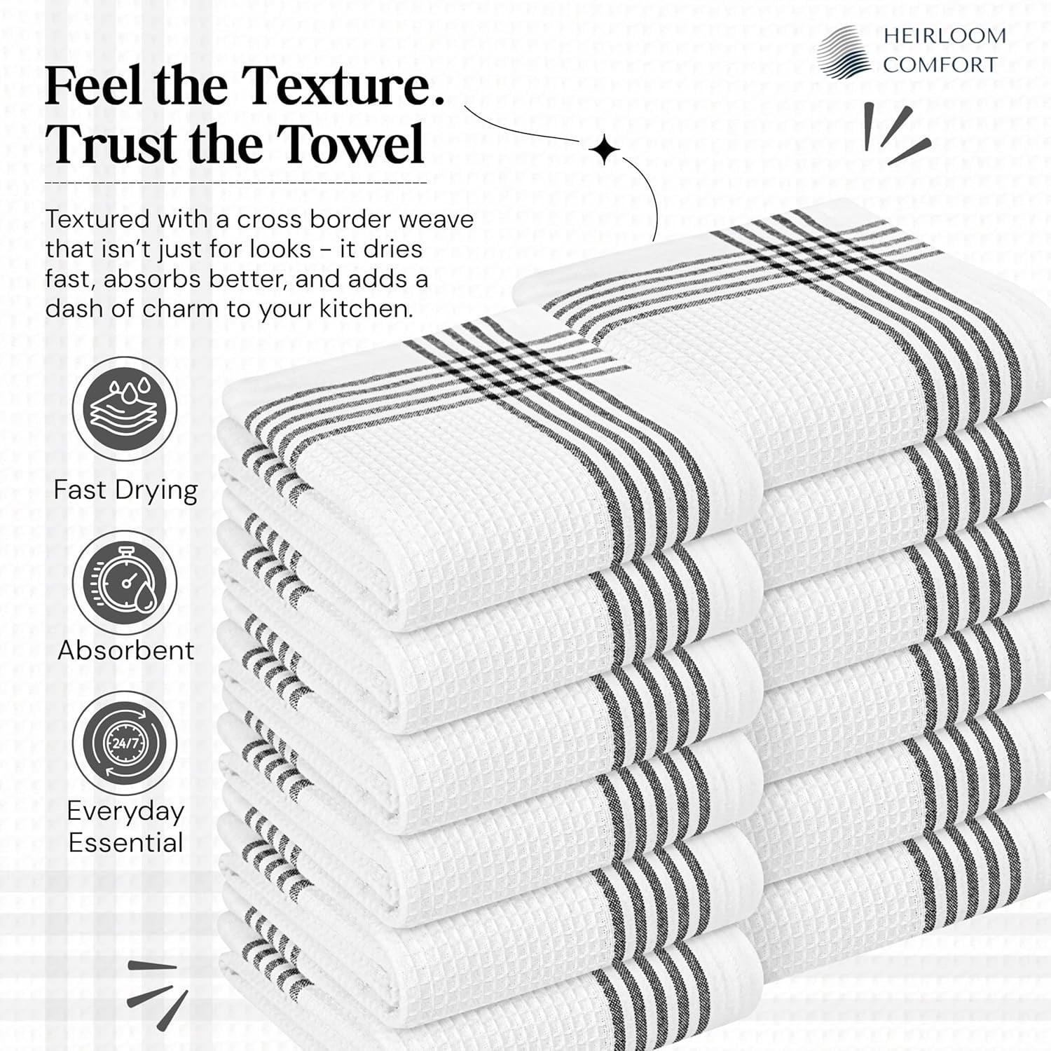 PYYAN-Black and White Kitchen Towels 5 Pack, 16x26 Inch, 100% Cotton ...