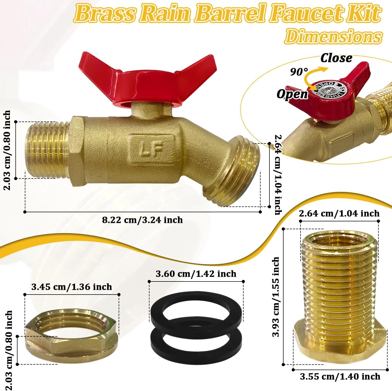 PYYAN-Brass Water Container Rain Barrel Faucets Lead-Free Spigot Kit 3/ ...