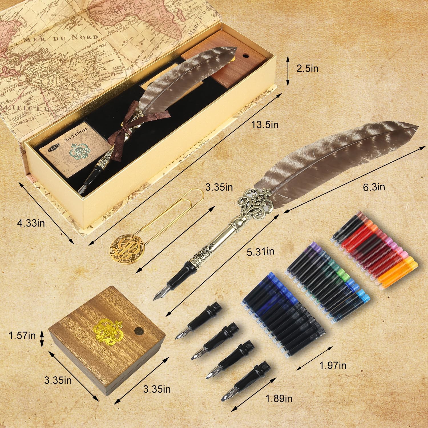 PYYAN-Calligraphy Feather Fountain Pen and Ink Set, Quill Pen with 5 ...