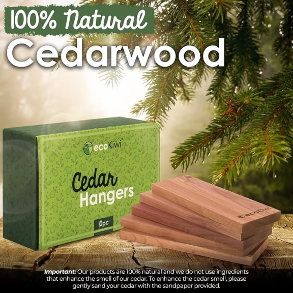 PYYAN-Cedar Blocks for Clothes Storage - 10 Pack Hang Ups - 100% Natural Aromatic Cedar Planks for Closets and Drawers - Cedar Wood Hangers Balls Chips with Sandpaper - Cedarwood Scented Freshener