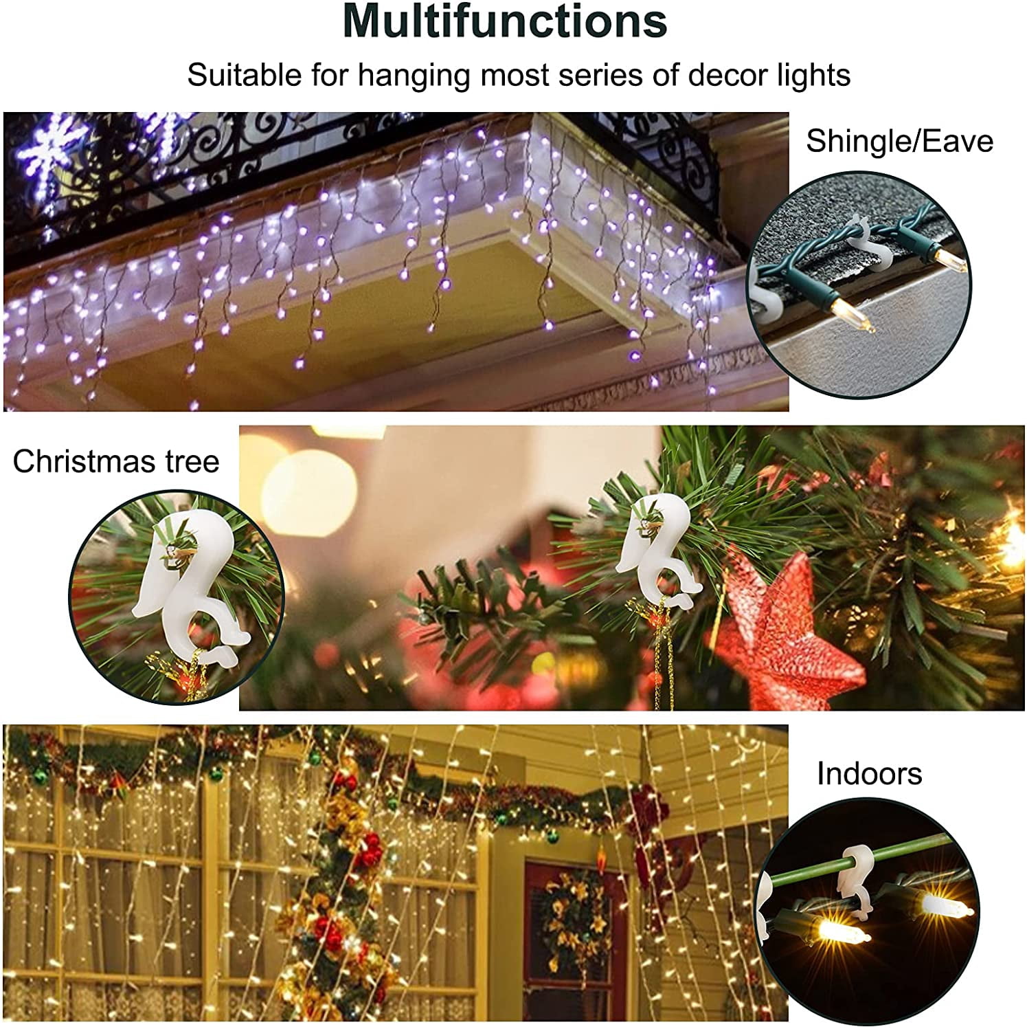 Holiday Eaves Lighting Clips – Dual Purpose Gutter & Shingle Clips For C7/C9 Bulbs (E17 Base)