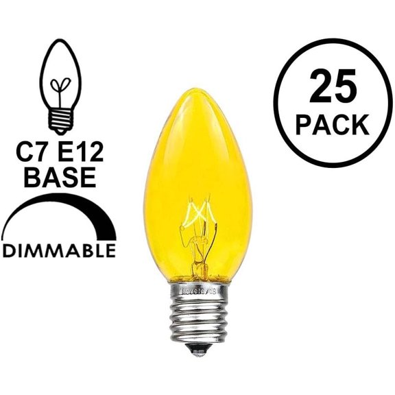 PYYAN-Christmas Replacement Bulbs - Outdoor Individual Bulbs for Events, Holiday Parties, Patios, and More - C7/E12 Candelabra Base, 5 Watt Lights (Yellow, 25 Pack)