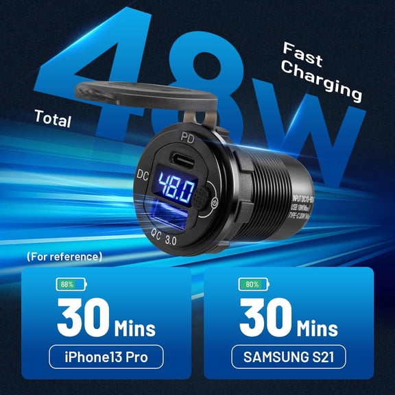 PYYAN-Club Car Charger 12V 24V 36V 48V 60V 30W PD QC 3.0 Dual Port Type C Charger Fast Charging High Voltage USB Outlet for Club Car Boat Marine Bus Truck Golf RV Motorcycle
