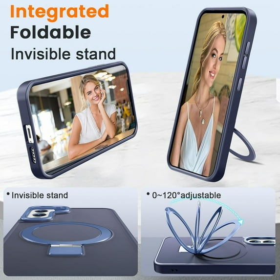 PYYAN-Compatible with Samsung Galaxy S24 Case with Magnetic Ring Stand, Military Drop Protection, Anti-Scratch/Anti-Fingerprint Translucent Matte Case for Samsung Galaxy S24 (Dark Blue)
