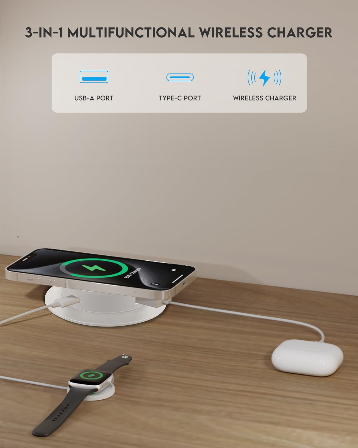 PYYAN-Desktop Wireless Charger, Pop Up 15W Fast Retractable Desktop ...