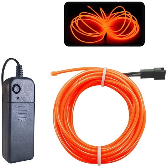 PYYAN-EL Wire Orange, 16.4ft/5m Portable Battery Pack Neon Light Strip 360 Cuttable Glowing Rope Lights for Parties, Halloween, DIY Decoration