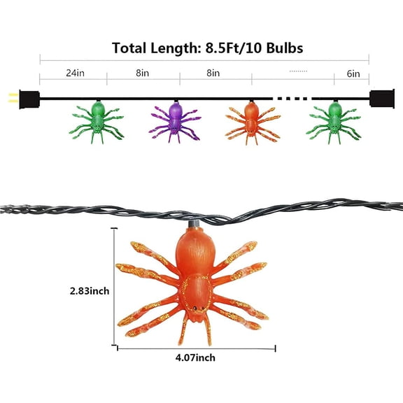 PYYAN-Halloween Spider String Lights, 8.5Ft Halloween String Light with 10 Spider Lights for Party, Curtain, House, Garden, Yard Decor
