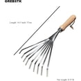 thumbnail image 1 of PYYAN-Hand Rakes Stainless Steel Beech Handle Soil Tille Garden Shrub Rake Small Leaf Rakes for Sweep Leaves & Loose Debris in Garden, Lawns, Yards, 14.5", 9 Tines Fan Lawn Leaf, 1 of 4