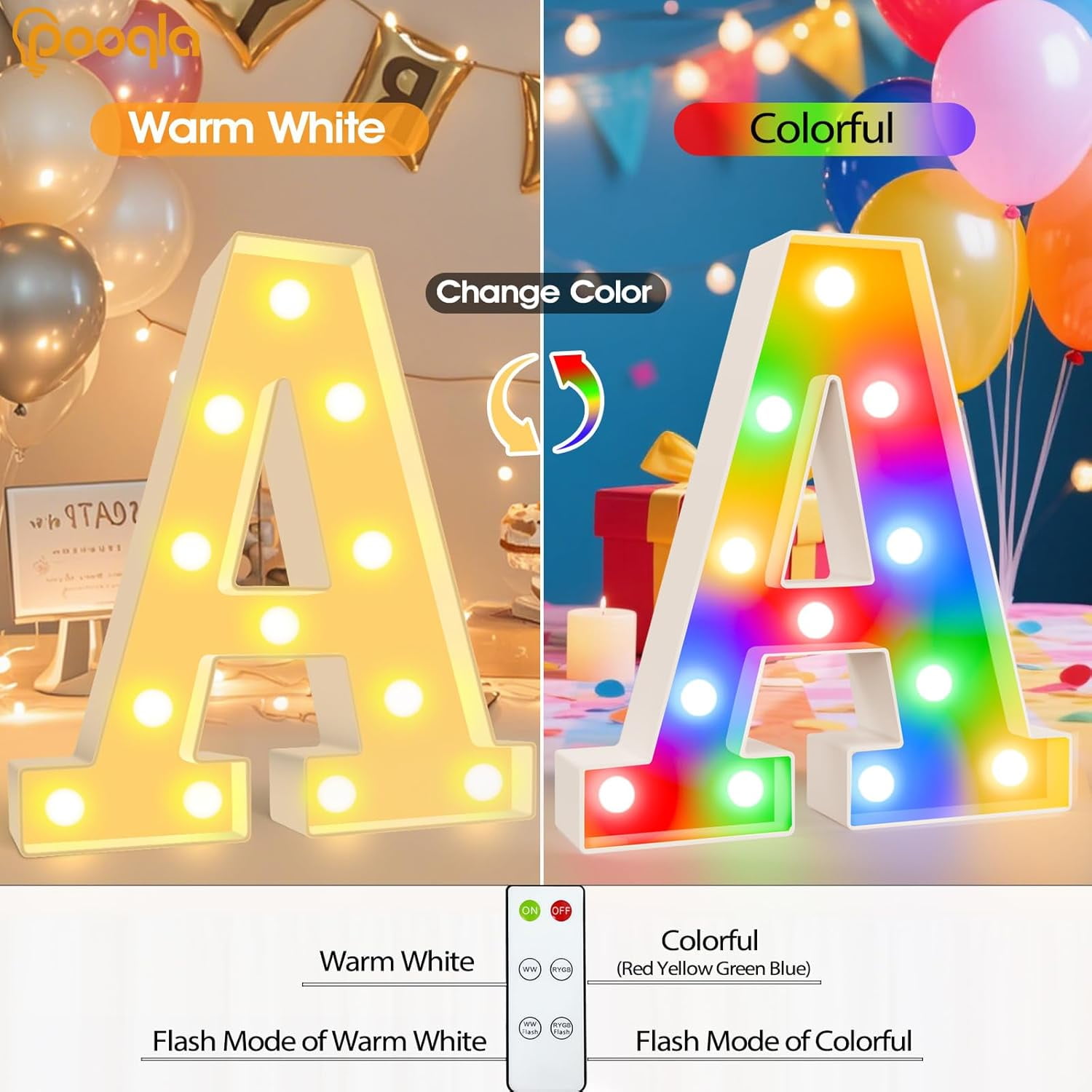 PYYAN-LED Light Up Letters, Warm White and Colorful Lighted Marquee ...