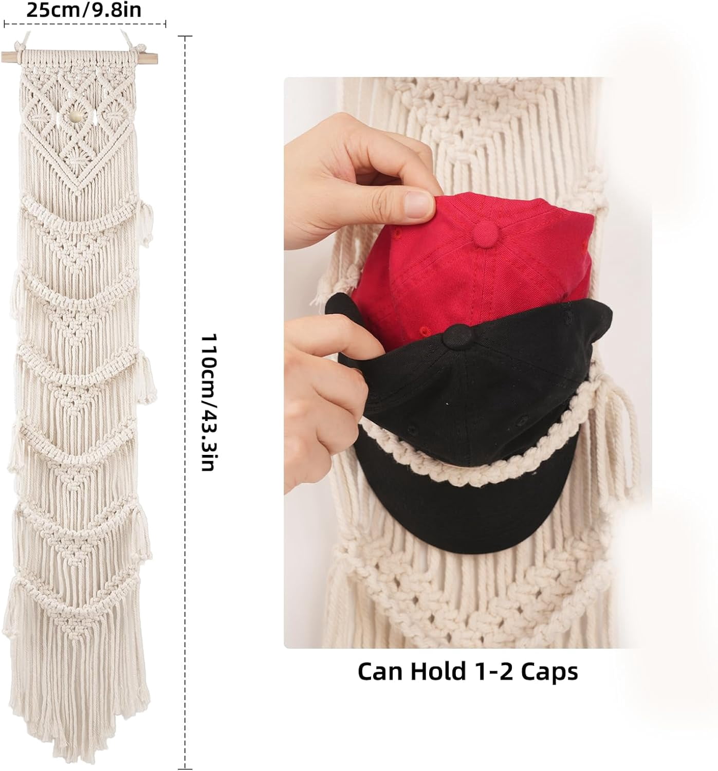 PYYAN-Macrame Cap Holder Boho Hat Hangers Over Door Ball Cap Rack ...
