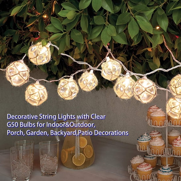 PYYAN-Nautical Fish Float String Lights Outdoor, Beach String Lights Set of 10 Clear G50 Ball Nautical Float Lights String for Room Wall Decor Outdoor Patio Decorations