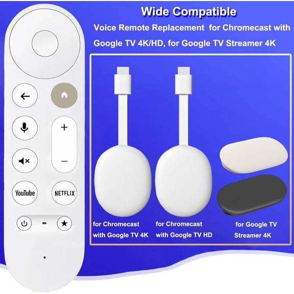PYYAN-New Replacement Voice Remote Control for Chromecast-Google-TV 4K/ HD, for Google TV Streamer 4K Box, with Voice Function, with 2 Shortcut Buttons