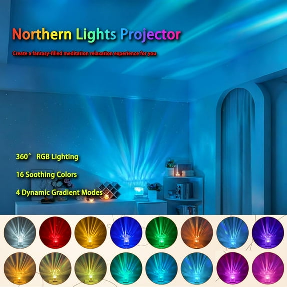 PYYAN-Northern Lights Projector, 16 Colors Plug in Aurora Light Projector & Mood Lighting Galaxy Lamp, App Remote Night Light for Bedroom, Gift for Teenage Girls Room Decor(Plug in)
