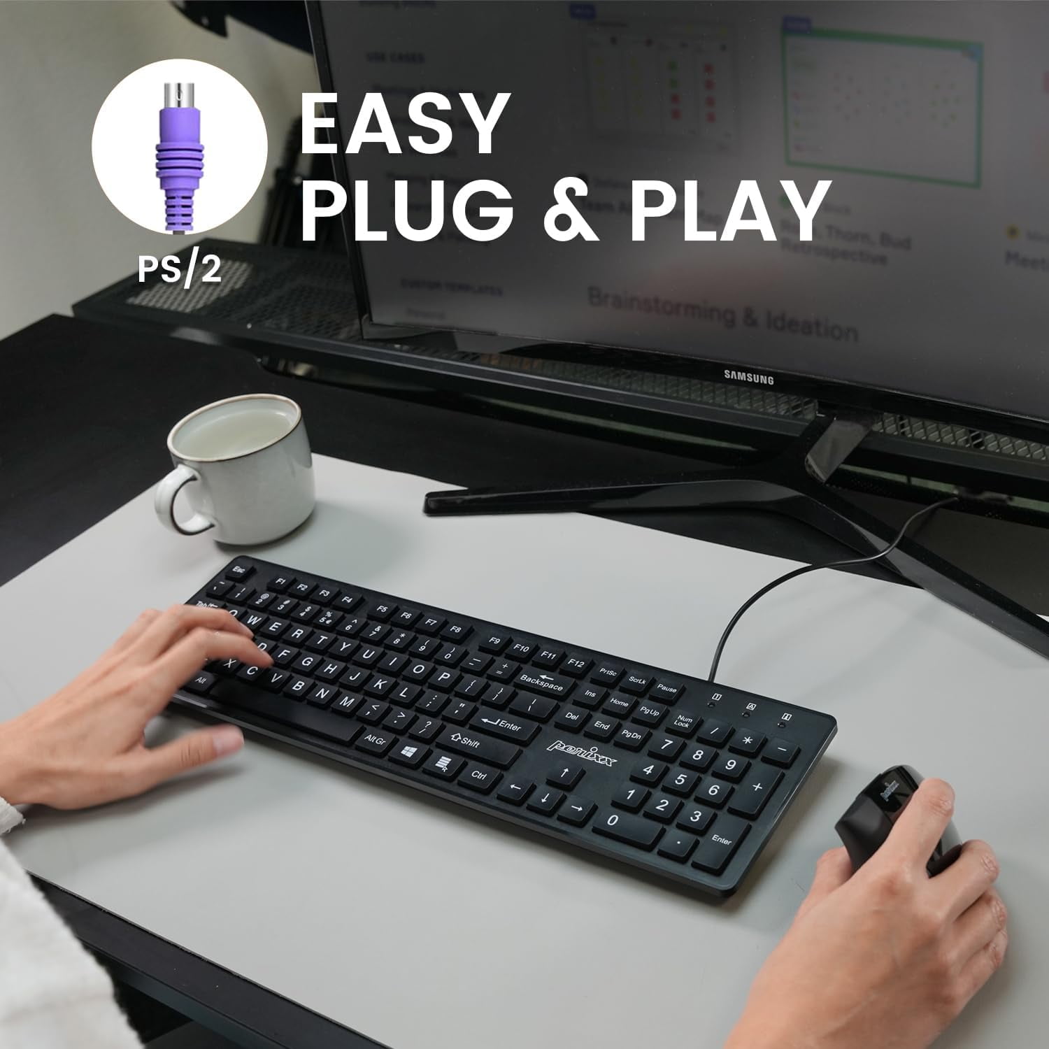 PYYAN-PERIBOARD-117P Wired PS2 Full Size Keyboard - Big Print Letters ...