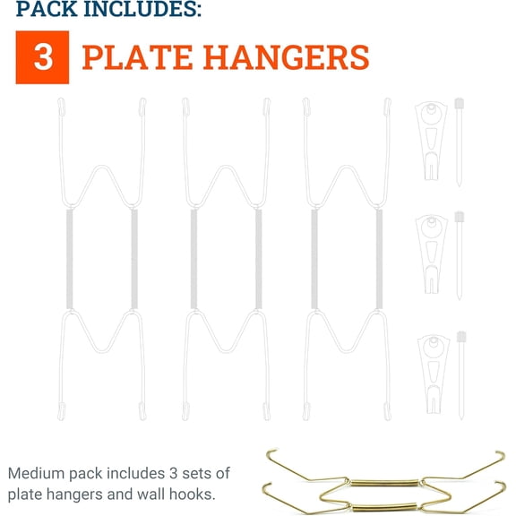 PYYAN-PHS - Plate Hangers for The Wall - Decorative Plate Holder Set for 7-10 Inch Plates - 3 Pack Stainless Steel Wall Plate Holder with Brass Hooks and Nails - Display Hanging Kit for Home Decor