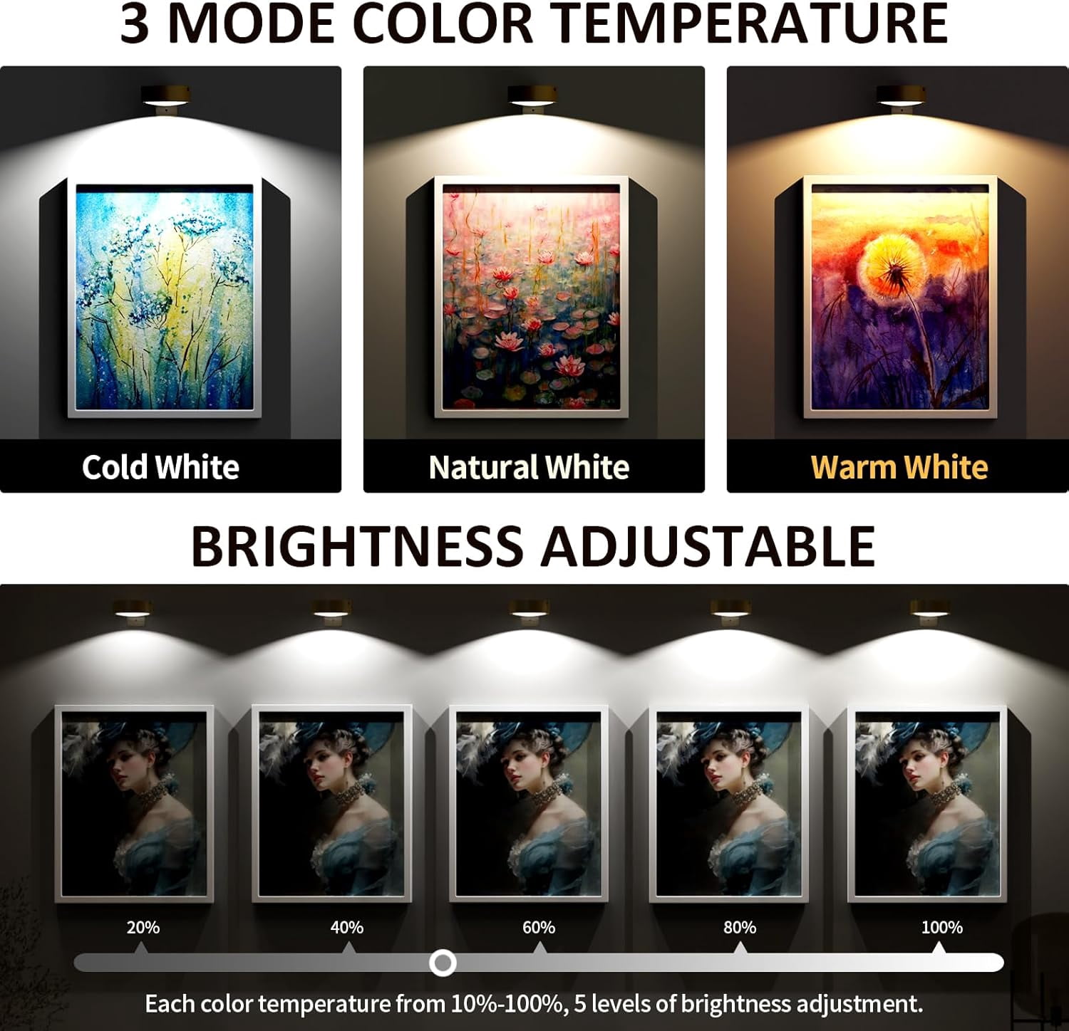 PYYAN-Picture Lights for Wall, Rechargeable Battery Operated Wireless ...