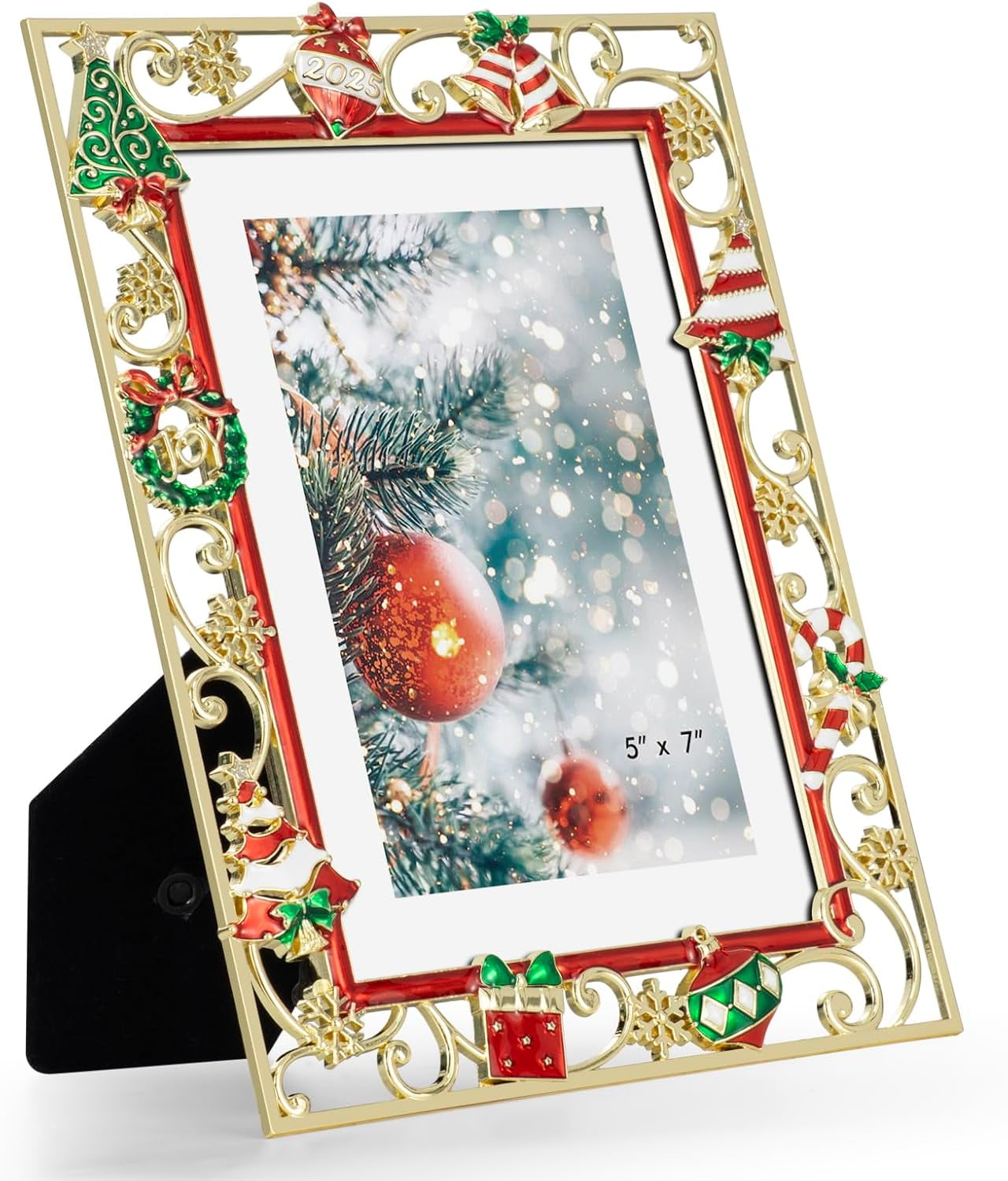 LARAINE Christmas Photo Frame Ornament - Metal Square Pendant With Rhinestones, 2.5" Frame For Tabletop Or Tree