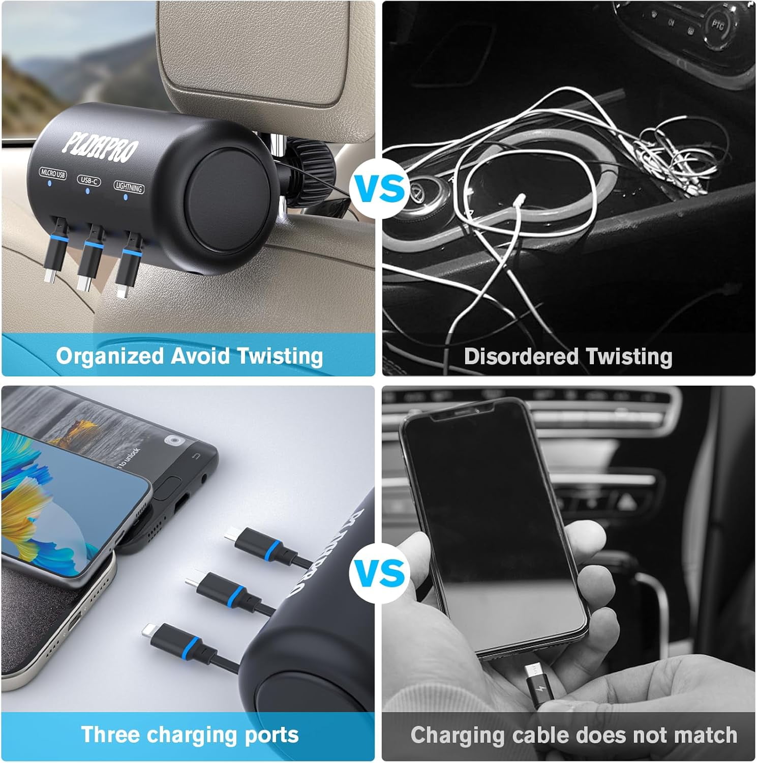 PYYAN-Retractable Car Backseat 3 in 1 Multi Charging Station Box with ...