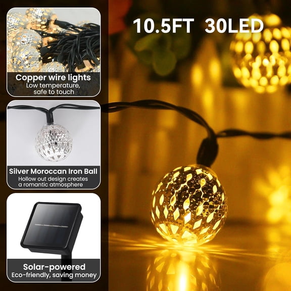 PYYAN-Solar String Lights Outdoor 20FT 30LED Globe String Lights with 8 Modes,Solar Fairy Lights Outdoor Waterproof Moroccan Fairy Lights Solar for Garden Patio Wedding Christmas DecorWarm White