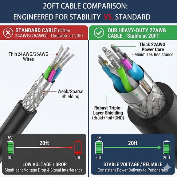 PYYAN-USB 3.0 Extension Cable 25 FT, Heavy-Duty 22AWG Power Wire, USB Extender Cord, High-Speed 5Gbps Type A Male to Female for Remote Printer, Webcam, and PC Peripherals