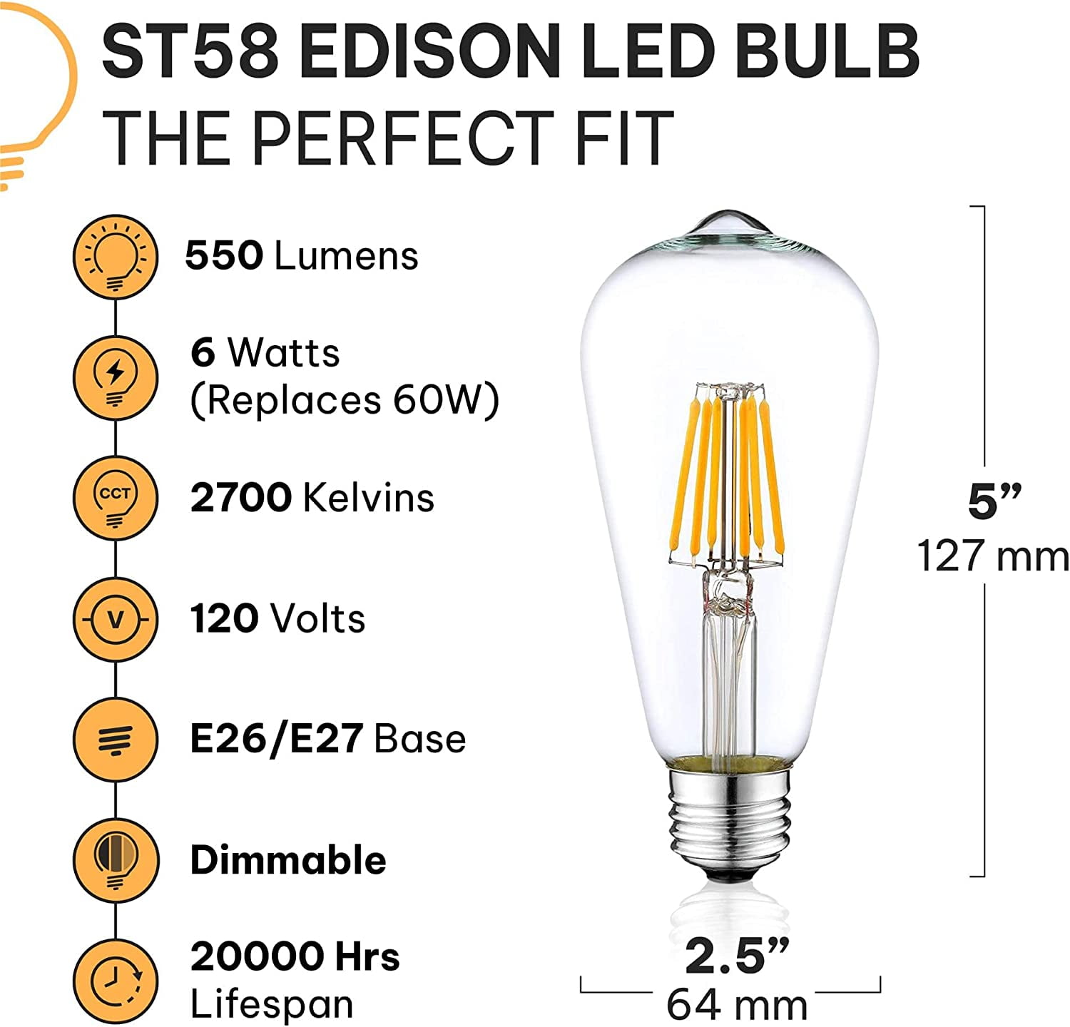 PYYAN-Vintage LED Edison Light Bulbs, 60W Equivalent, E26/E27 Base ...