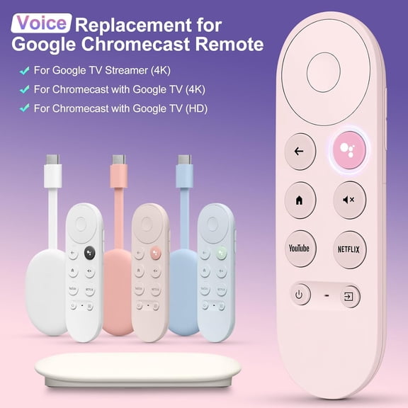 PYYAN-Voice Replacement for Google Chromecast Remotefor Google TV Remote Control & Google TV StreamerPink