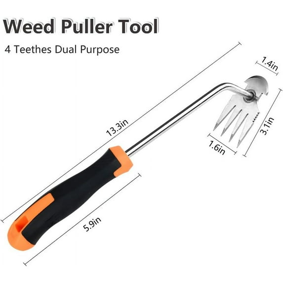 PYYAN-Weed Puller Tool2025 New Garden Weeder Tool Stainless Steel Hand Weeder Tool,4 Teethes Dual Purpose Weed Remover Tool Weeding Tools for Gardening (Rubber Handle)