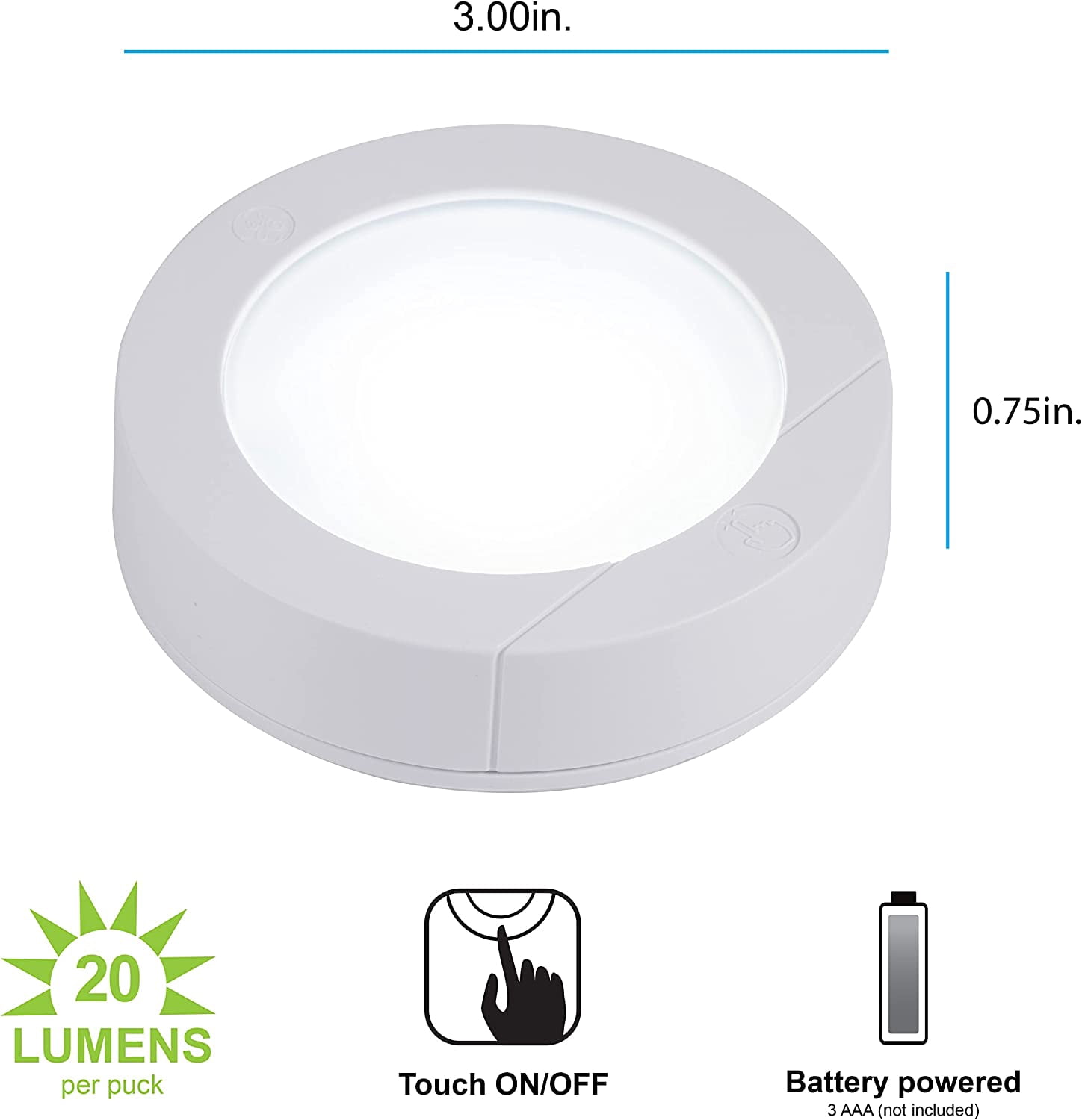 PYYAN-Wireless LED Puck Lights, Battery Operated, 20 Lumens, Touch Light, Tap Light, Stick On Lights, Under Cabinet Lighting, Ideal for Kitchen Cabinets, Closets, Garage, 6 Pack, 45994