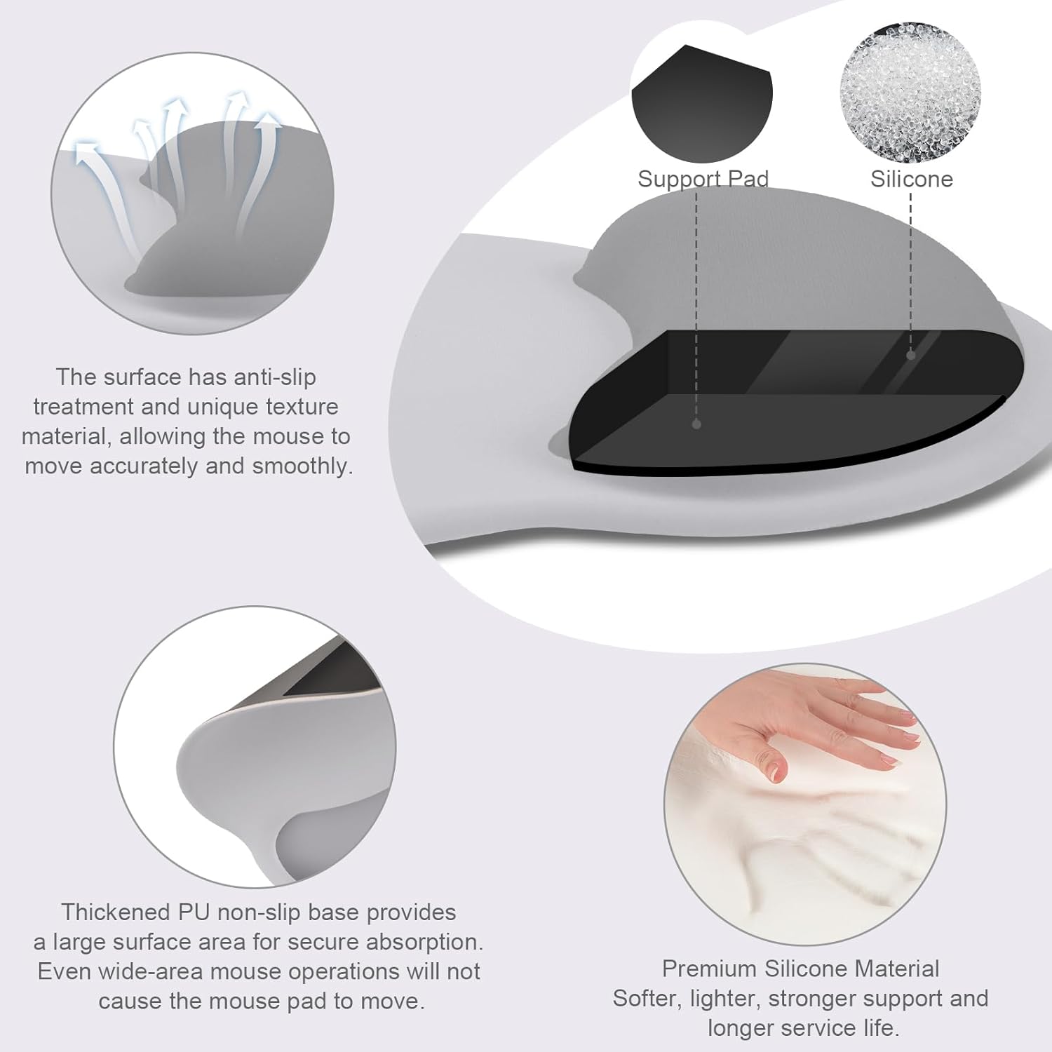 Mouse Lining PYYAN-Wrist Rest Support for Mouse Pad&Keyboard Set, Circle Curved ...