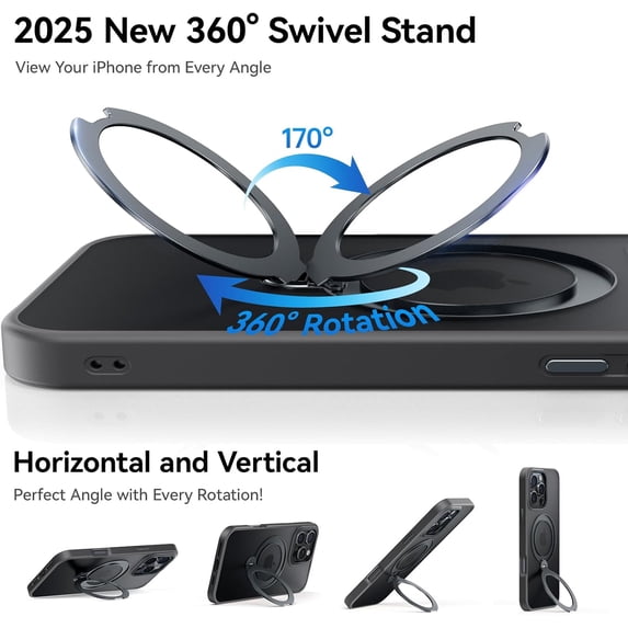 PYYAN-for iPhone 16 Pro Case 360°Spin Magnetic Stand, Fit for MagSafe, Shockproof of Military-Grade Protection, Magnetic Phone Case for iPhone 16 Pro with Kickstand Rotatable 6.3 inch, Grey