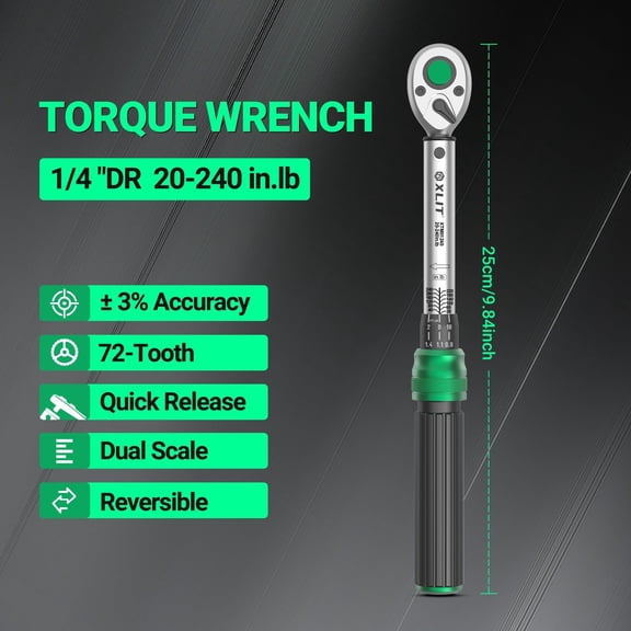 PYYNA-1/4" Click Torque Wrench, 3% Accuracy, Smooth 72-Tooth Ratchet, Dual Scale (20-240 in.lb/2.3-27 Nm), Durable CR-V Steel, Pro Repair Tool with Portable Case, for Road/Mountain Bike, E-Bike, MTB