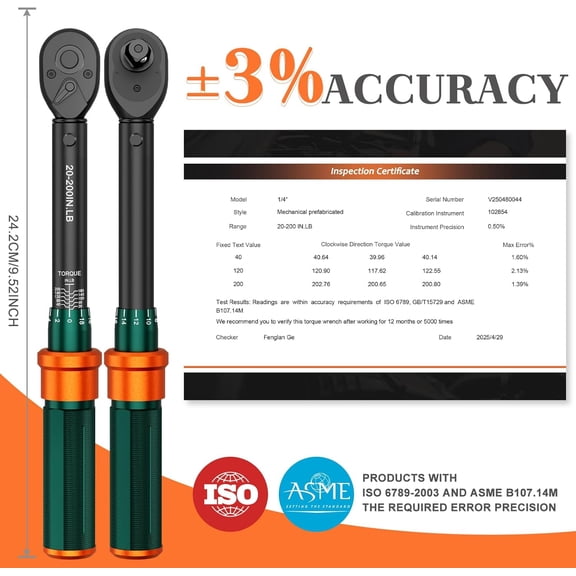PYYNA-1/4 Drive Inch Pound Torque Wrench, 20-200 In-lb, 3% High Accuracy Click Torque Wrench with 72-Tooth Dual-Direction Head for Bike Repair, Motorcycle and Precision Instrument Maintenance