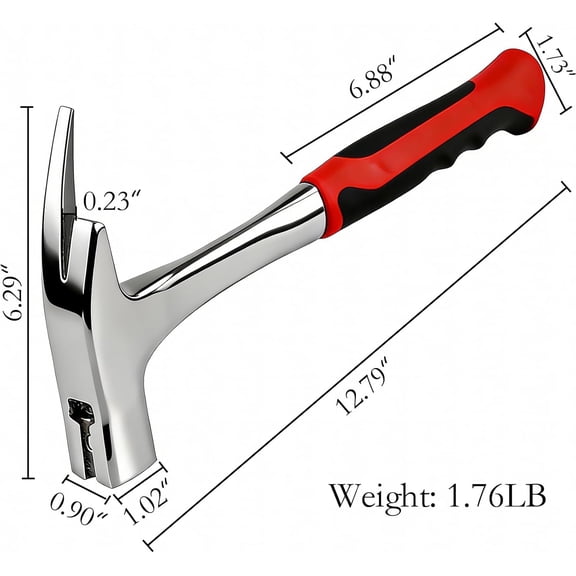 PYYNA-1.8LB Rock Hammer,One-Piece,Rust-Proof,Shock-Proof Plastic Handle.