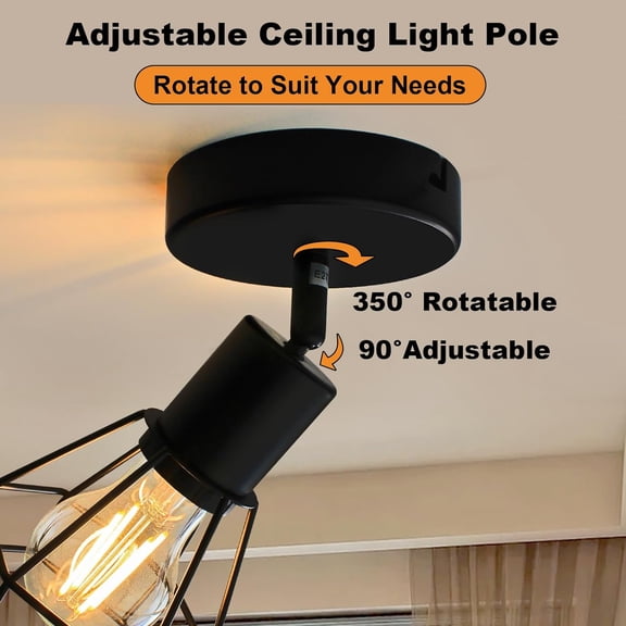 PYYNA-1-Light LED Track Lighting, Black Adjustable Ceiling Light with Metal Wire Cage, Farmhouse Spotlight Fixture for Bedroom Bedside Hallway, E26 Base (Bulbs Not Included)