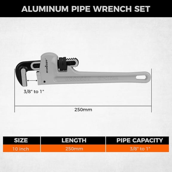 PYYNA-10-Inch Aluminum Pipe Wrench, Heavy Duty Adjustable Plumbing Wrench for Pipe Fittings, Lightweight 250mm Gray Pipe Tool, Strong Grip & Durable Design for Home and Professional Use