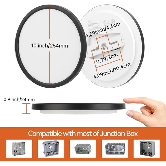 PYYNA-10 Inch Black LED Ceiling Light Fixture Flush Mount, 5-in-1 CCT Selectable (3000K/3500K/4000K/5000K/6500K), 2000LM 0.94inch Thickness Low Profile Surface Mounted Light Fixture for Hallway