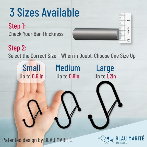 PYYNA-10-Pack Metal S Hooks for Hanging  Heavy-Duty S-Shaped Hook with Safety Buckle  Fits Bars up to 0.6 in  Anti-Drop Hooks for Kitchen, Pot Racks & Towel Bars  Black (Small)