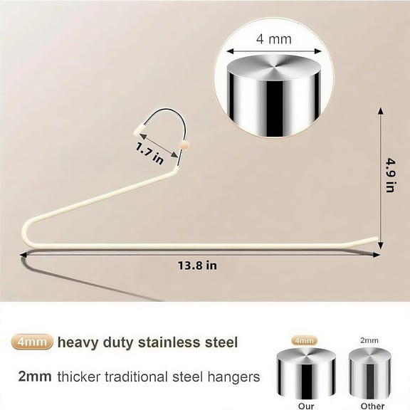 PYYNA-10 Pack Open Ended Pants Jean Hangers Heavy Duty Non Slip for Closet, Slack Hangers Space Saving, Metal Pant Trouser Hanger, Beige