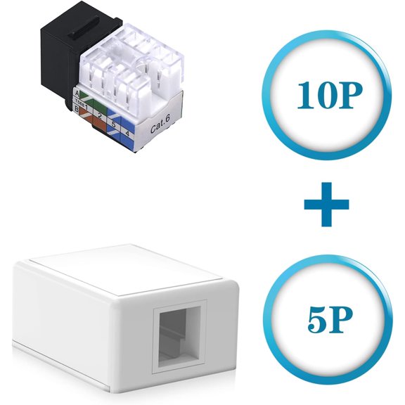 PYYNA-10-Pack RJ45 Cat6 Keystone Jack 90 Degree Insert Blue Bundle with 5-Pack 1 Port Blank Keystone Jack Surface Mount Box