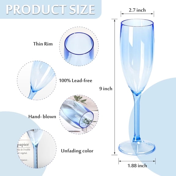 PYYNA-10 Pcs Reusable Champagne Flutes Plastic Wine Glasses Bulk Vintage Champagne Flutes Mimosa Bar Glasses Stemmed Drinking Cups 5.4OZ for Christmas Birthday Wedding Bride