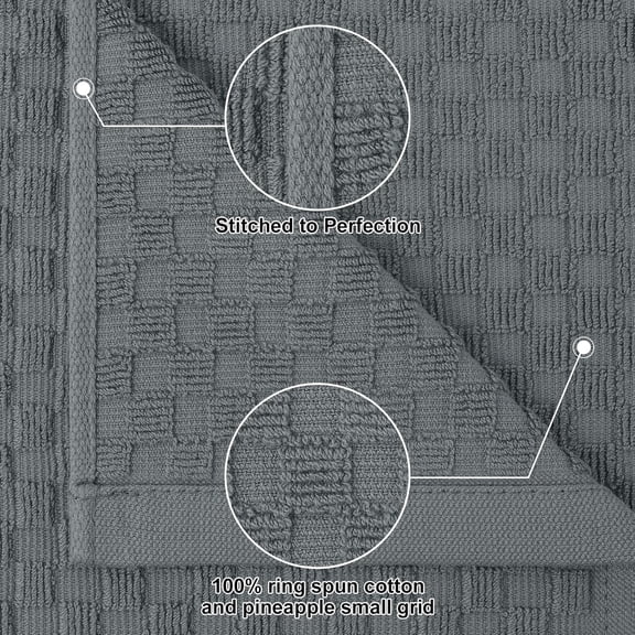 PYYNA-100% Cotton Kitchen Towels and Dishcloths Set, 12 x 12 & 15 x 25 Inches, Set of 8 Bulk Terry Cloth Dish Towels, Super Soft and Absorbent Hand Towel with Hanging Loop, Dark Grey